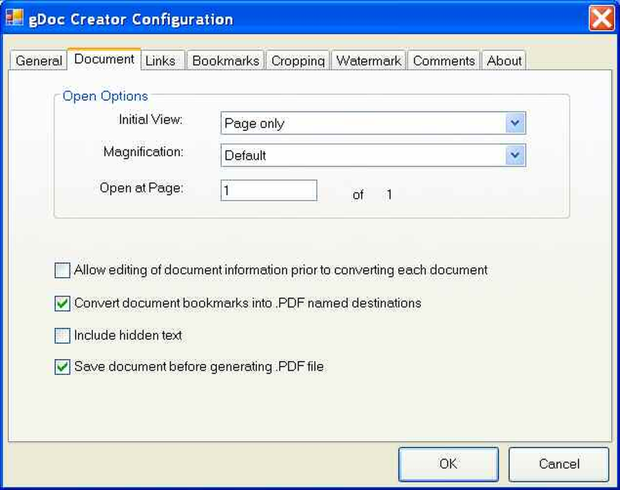 Вкладка Document надстройки gDoc Creator для Word