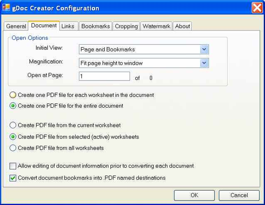 Вкладка Document надстройки gDoc Creator для Excel