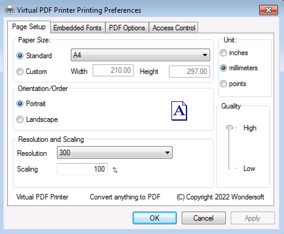 Параметры страницы Virtual PDF Printer