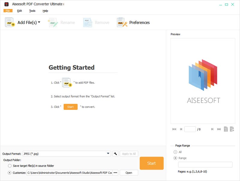 Основное окно Aiseesoft PDF Converter Ultimate
