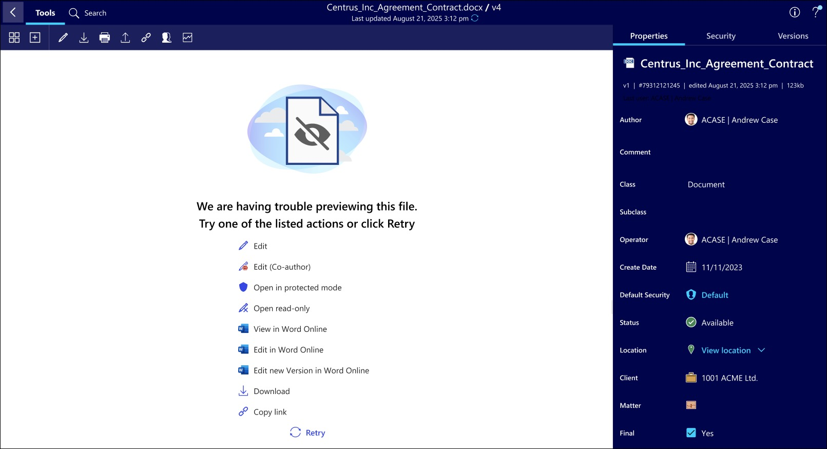 Интерфейс iManage Work