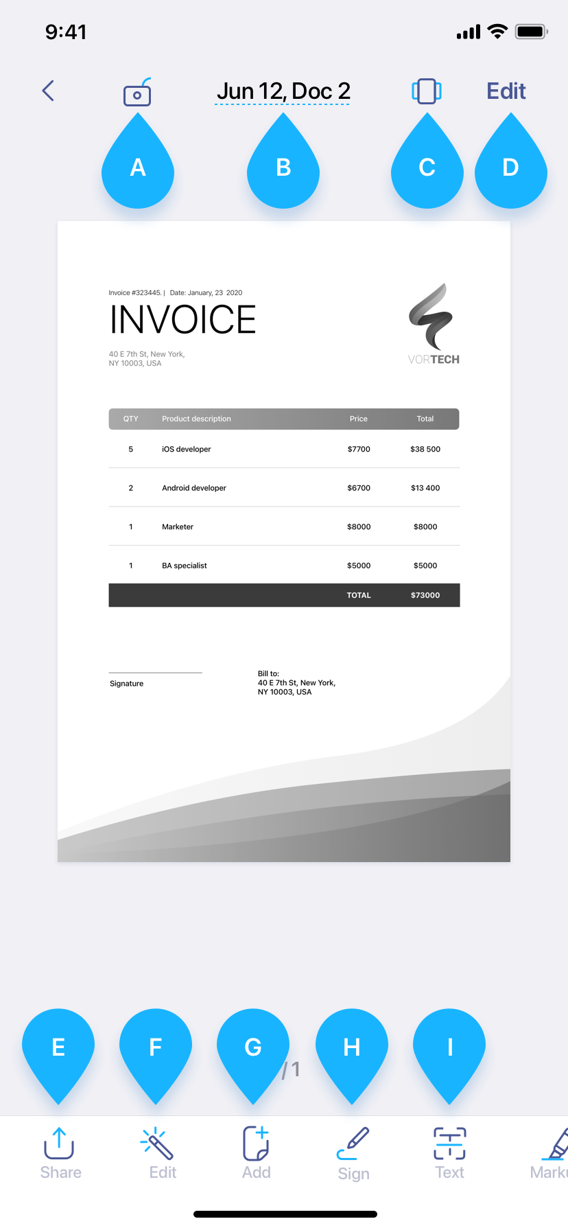 Панель инструментов документа iScanner