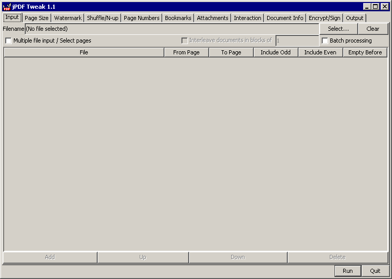 Вкладка Input в jPDF Tweak 1.1