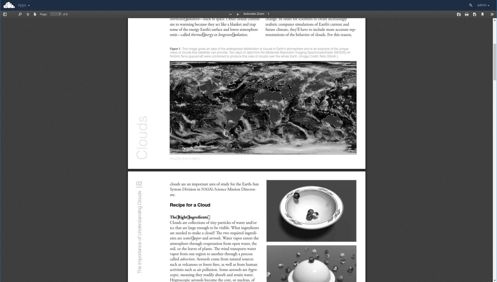 Окно ownCloud PDF Viewer с открытым многостраничным документом