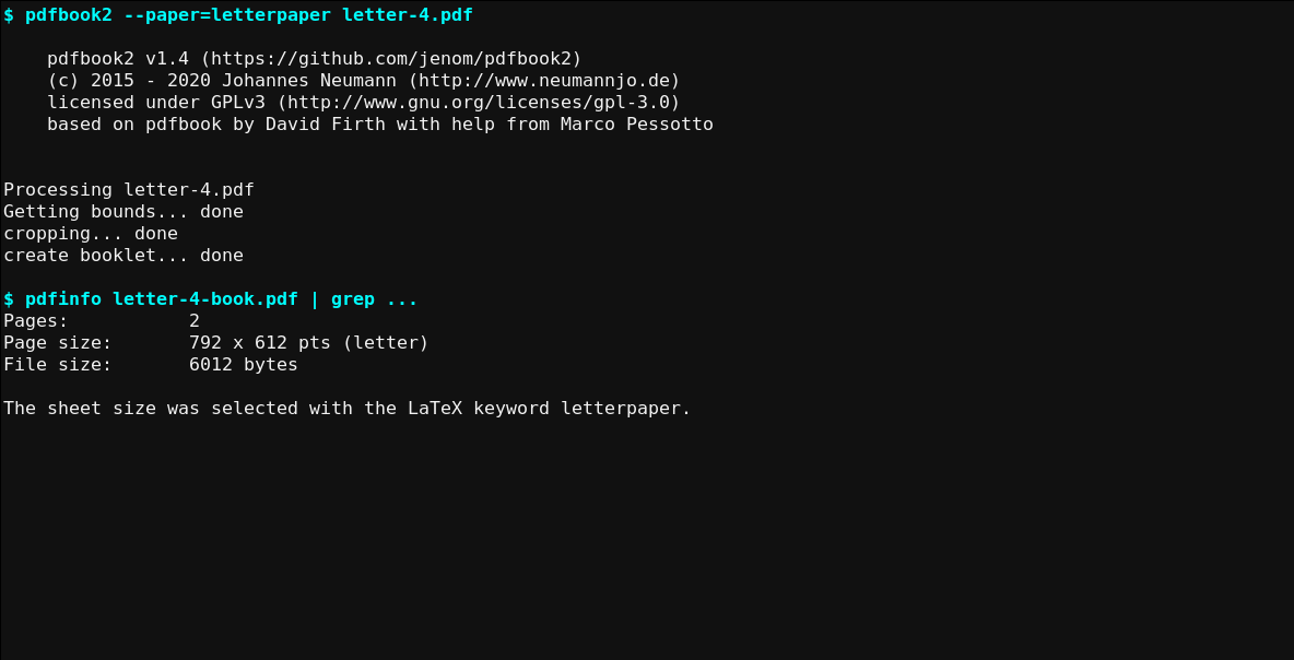 Создание брошюры pdfbook2 на листе Letter