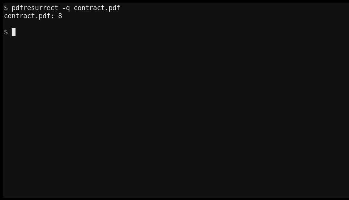 Подсчёт восьми редакций PDF командой pdfresurrect -q
