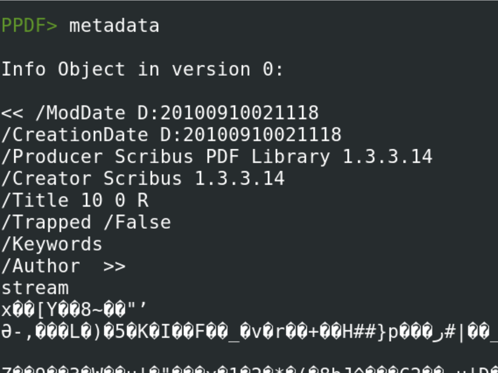 Просмотр метаданных PDF в peepdf