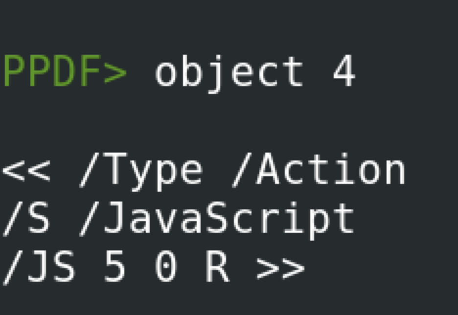 Просмотр объекта действия JavaScript в peepdf