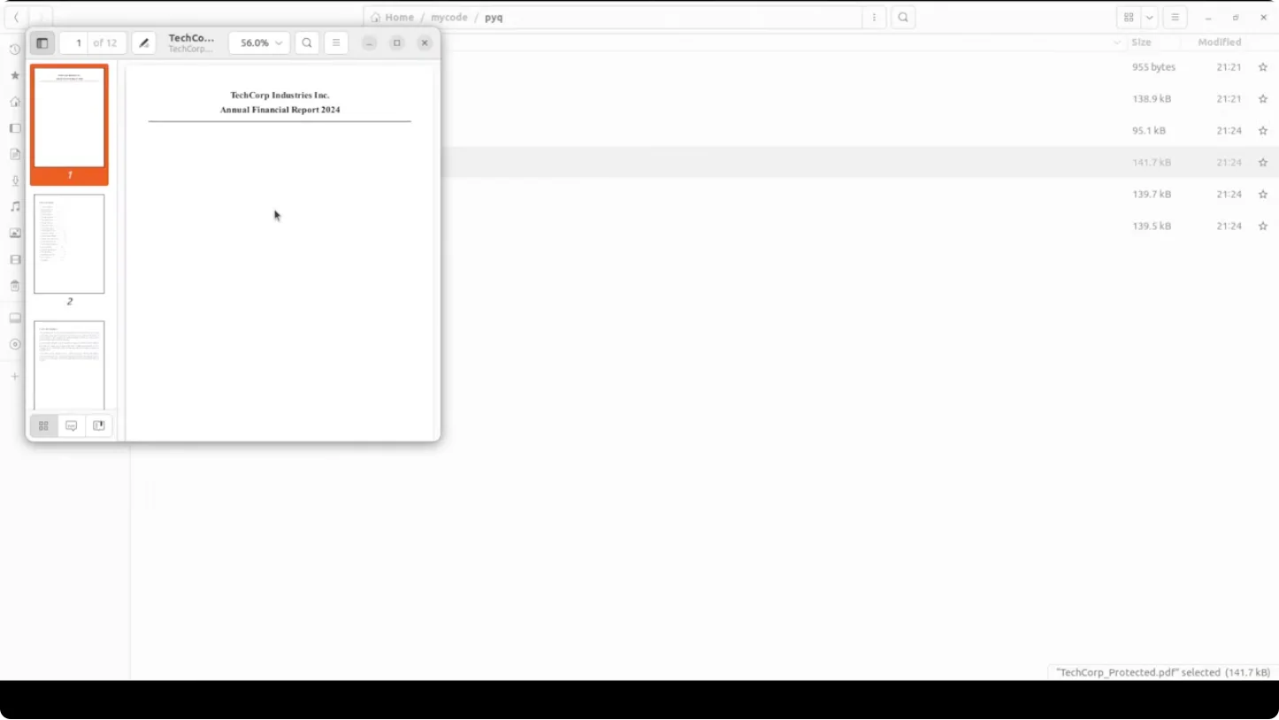 Результат сохранения PDF с парольной защитой