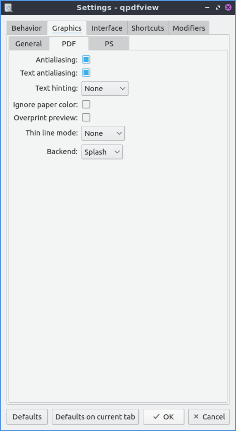 Параметры отображения PDF в qpdfview