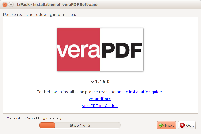 Первый экран установщика veraPDF