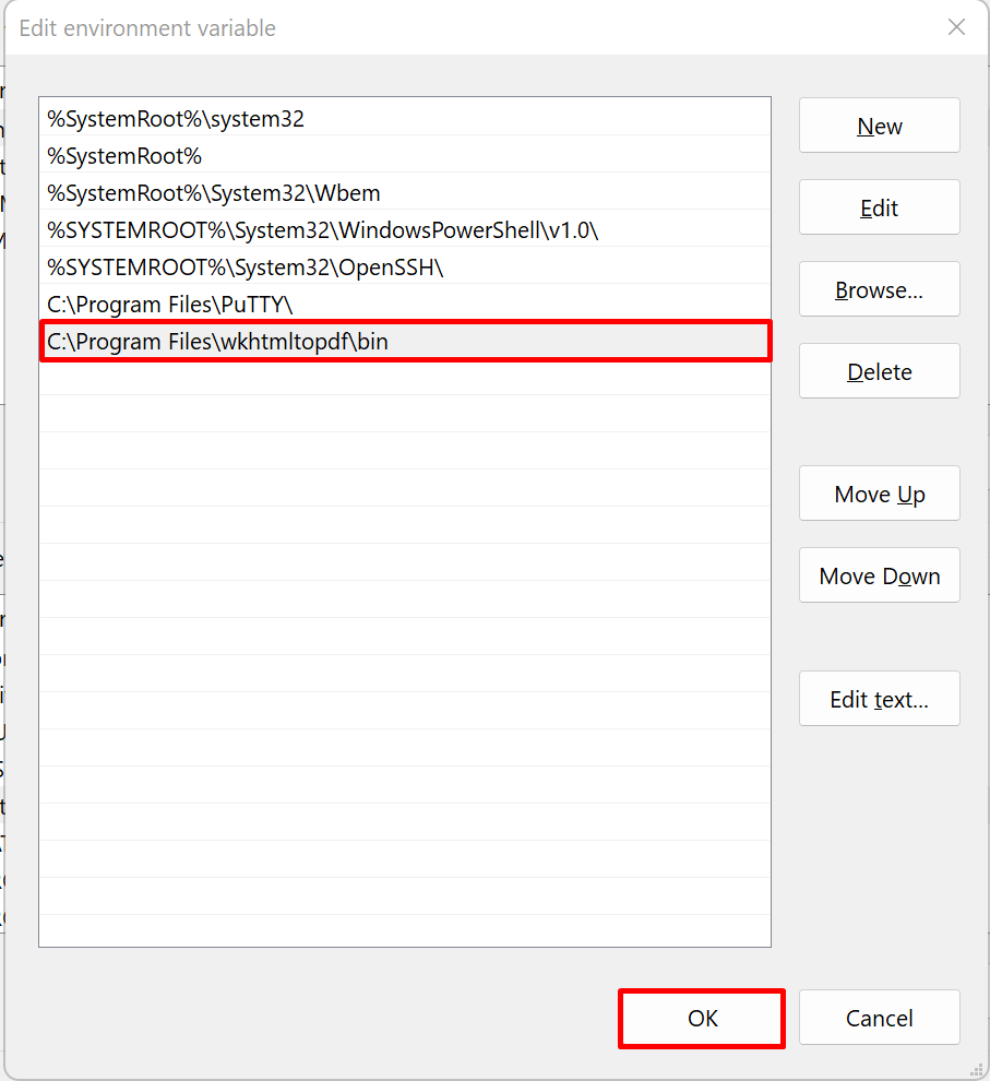 Добавление wkhtmltopdf в PATH Windows