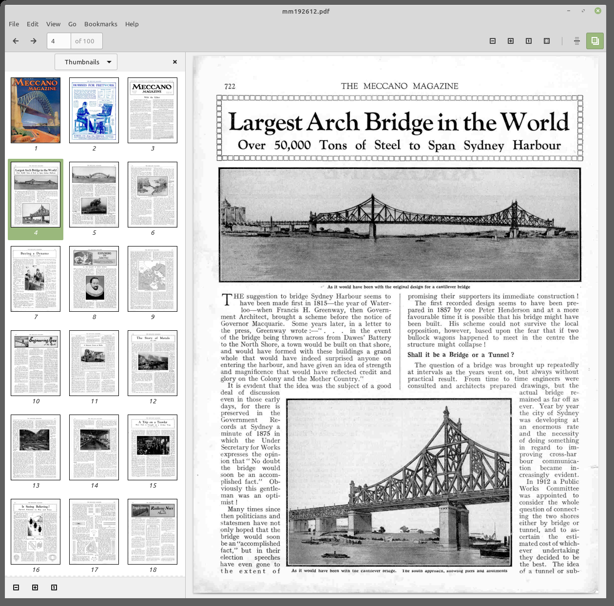 Интерфейс xreader с боковой панелью миниатюр и открытой страницей PDF