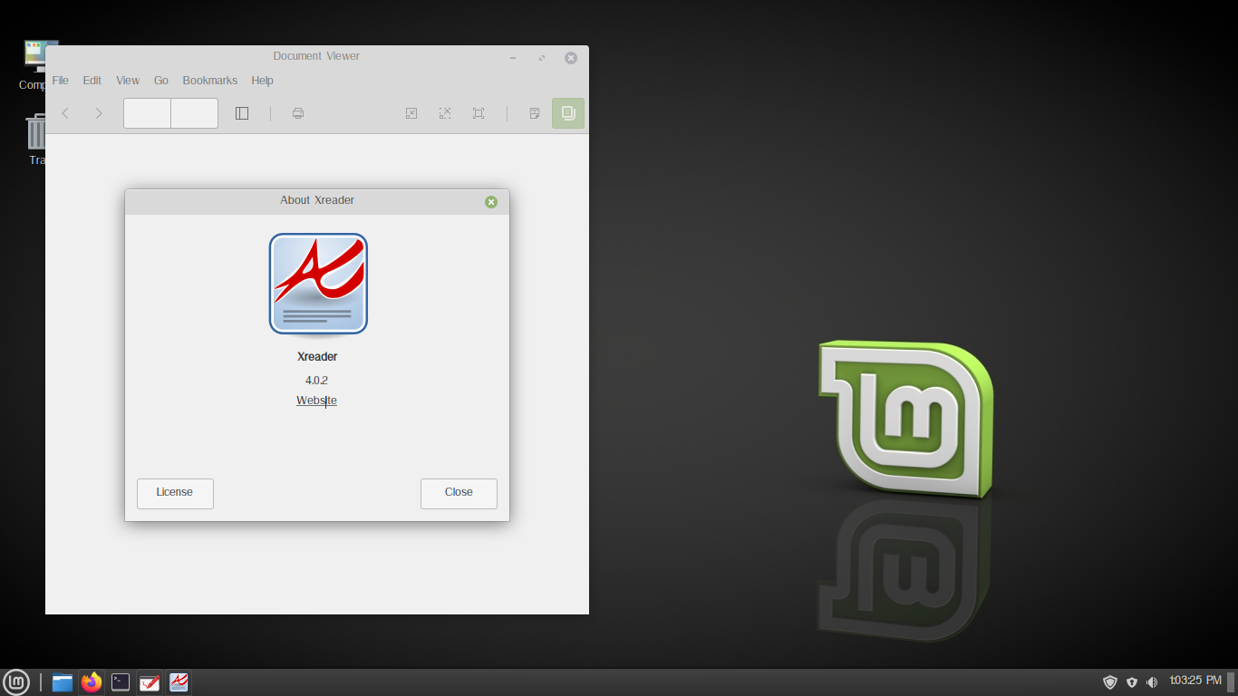 Диалог сведений xreader с официальным значком программы
