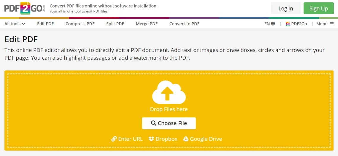 Интерфейс PDF2Go