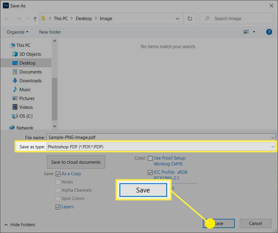 Photoshop: сохранение PNG как PDF