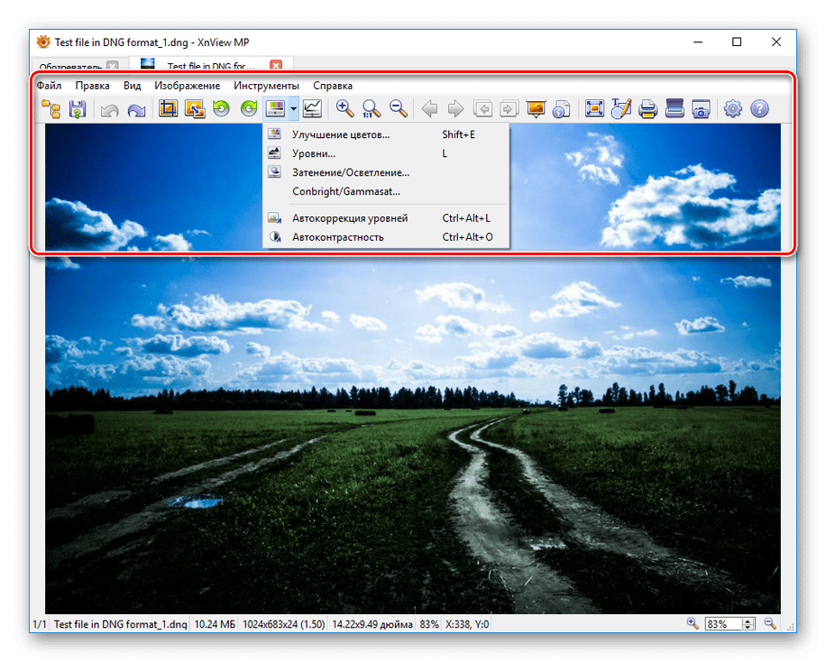 XnView — просмотр DNG