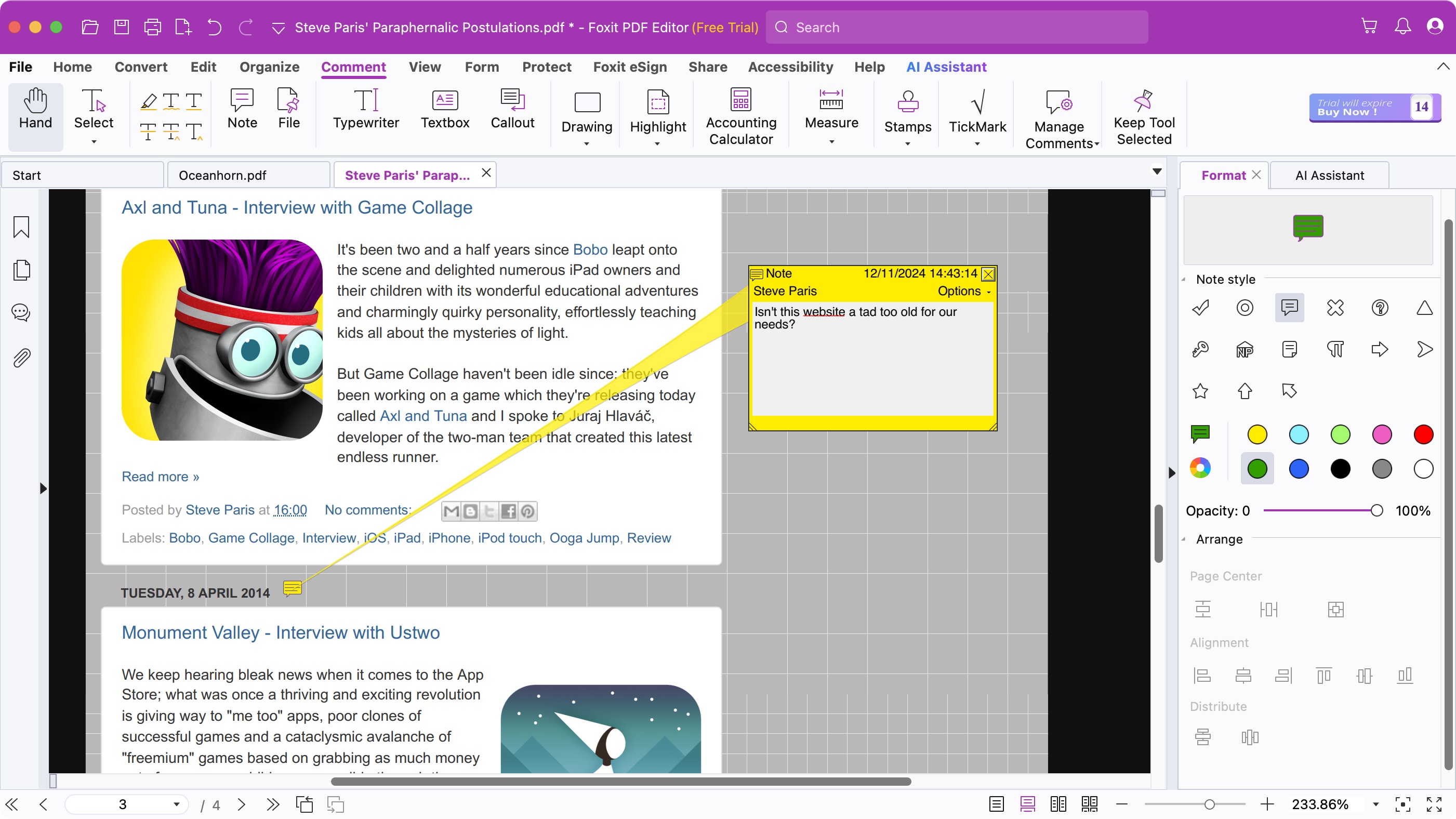 Вкладка комментариев в Foxit PDF Editor