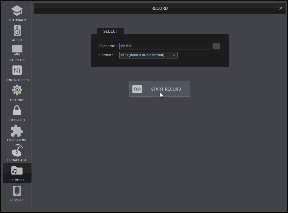 Раздел Record в VirtualDJ