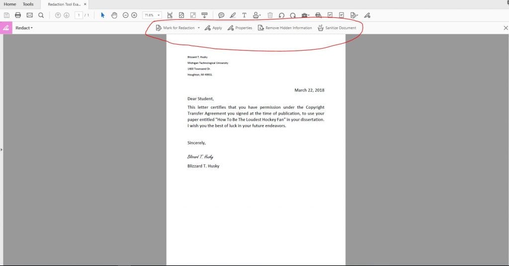 Панель redaction в Adobe Acrobat Pro