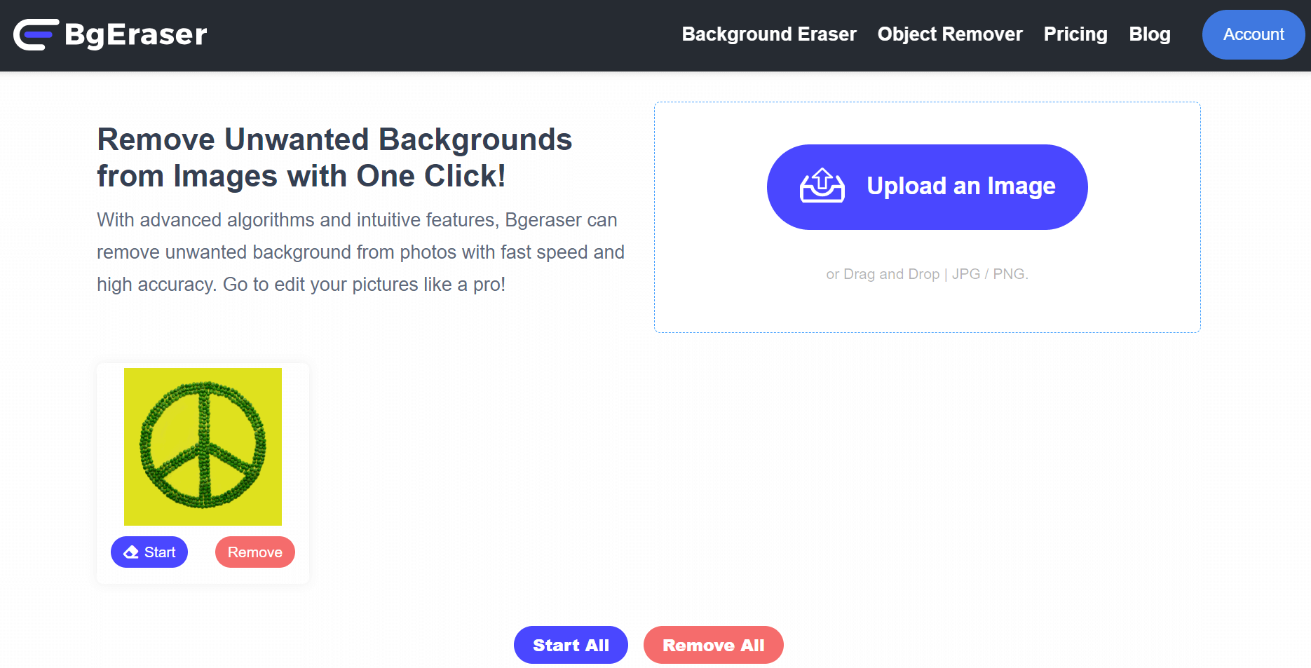 Загруженный логотип в BgEraser перед запуском обработки через кнопку Start