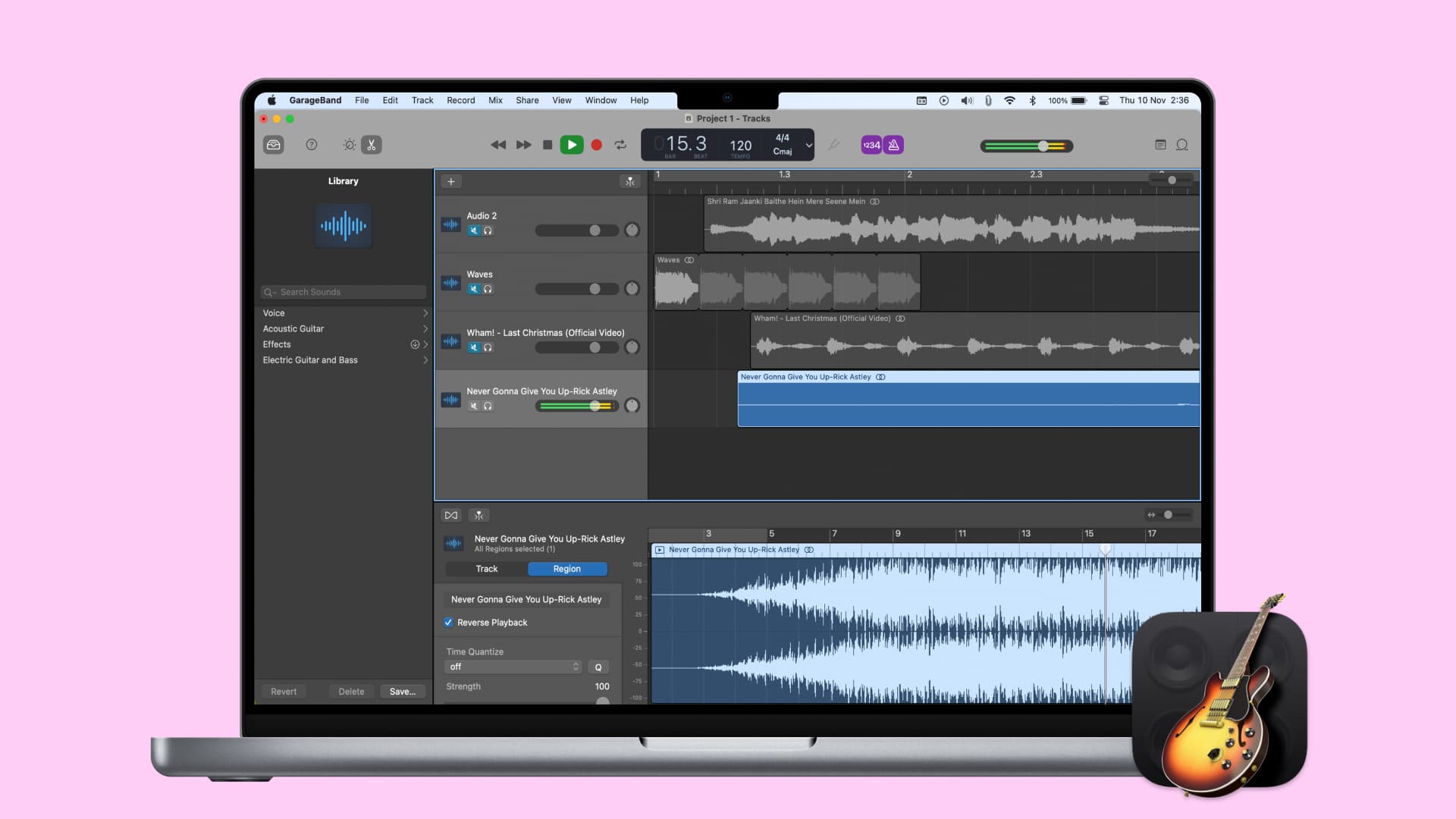 Reverse Playback в GarageBand на Mac
