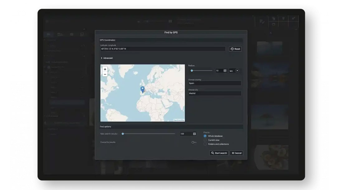 Excire Foto: поиск фотографий по GPS-координатам
