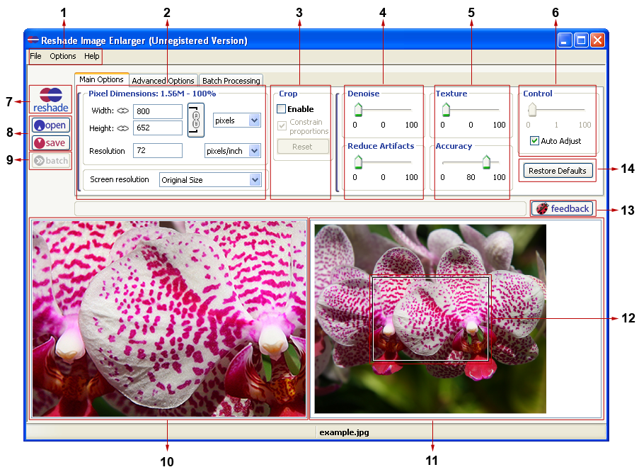 Схема интерфейса Reshade Image Enlarger