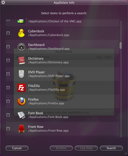 Главное окно AppDelete со списком приложений