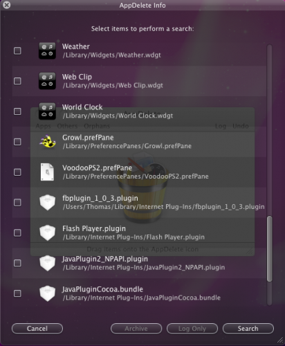 Окно AppDelete для удаления сторонних компонентов и других типов объектов