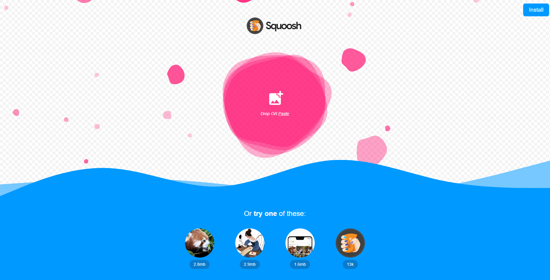 Стартовый экран Squoosh с областью Drop OR Paste