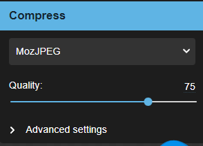 Панель Compress в Squoosh с MozJPEG, Quality и Advanced settings