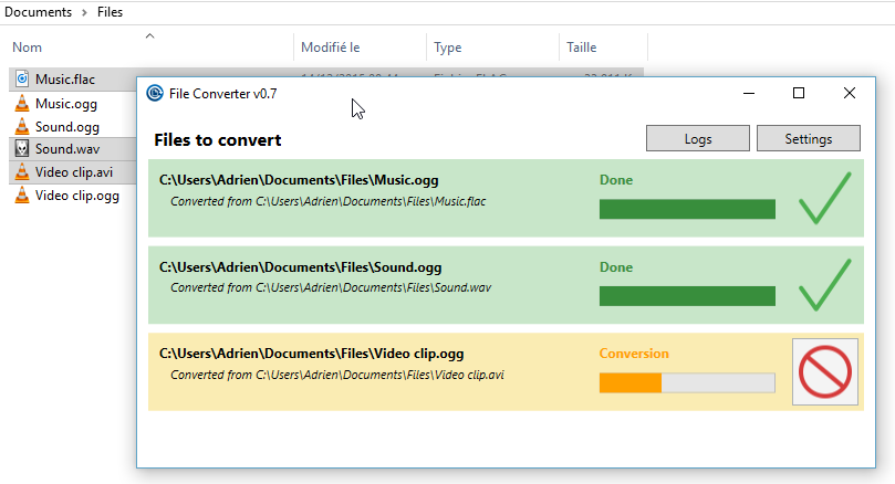 Окно выполнения задач File Converter