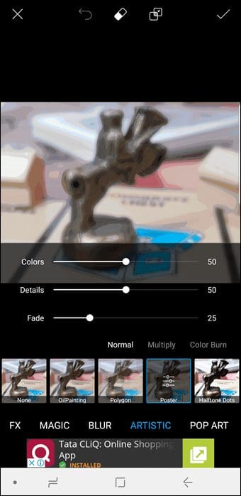 PicsArt — настройка интенсивности эффекта