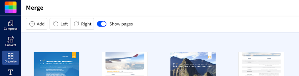 Интерфейс Merge PDF в Smallpdf