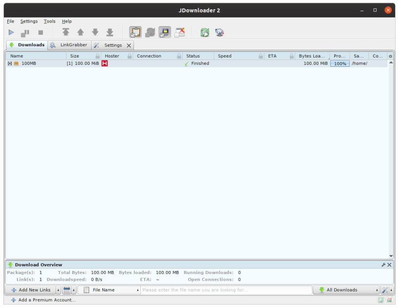 Главное окно JDownloader 2