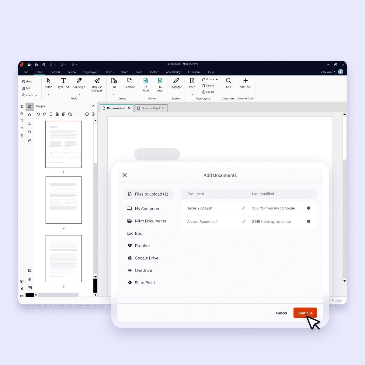 Объединение документов в Nitro PDF Pro