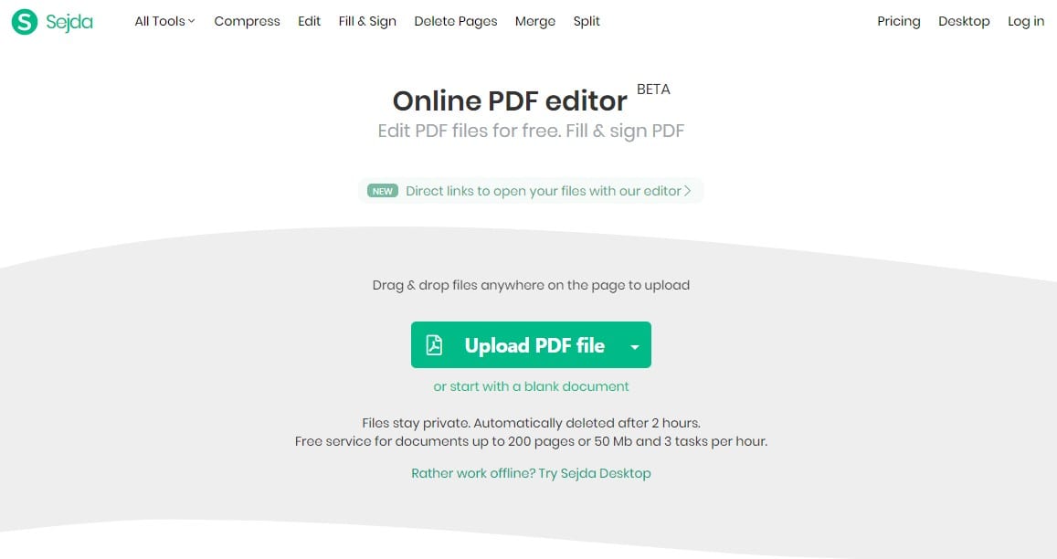 Интерфейс Sejda PDF