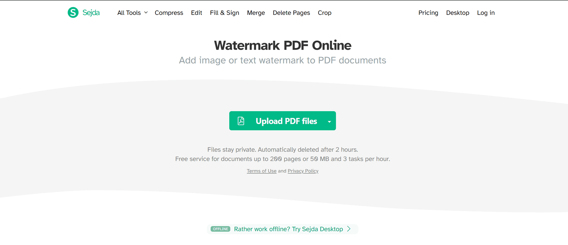 Инструмент Watermark PDF в Sejda