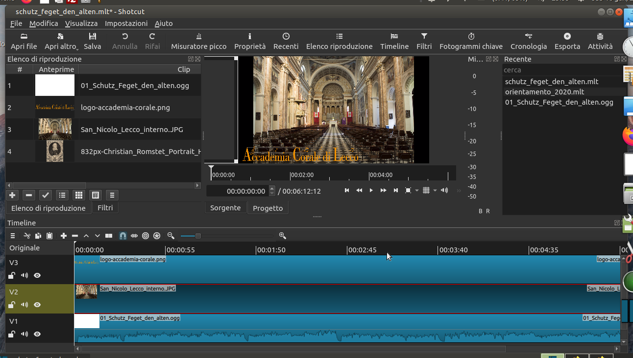 Shotcut: пример проекта и монтаж на таймлайне