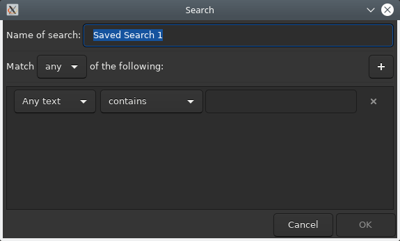 Окно Saved Search в Shotwell с условиями поиска