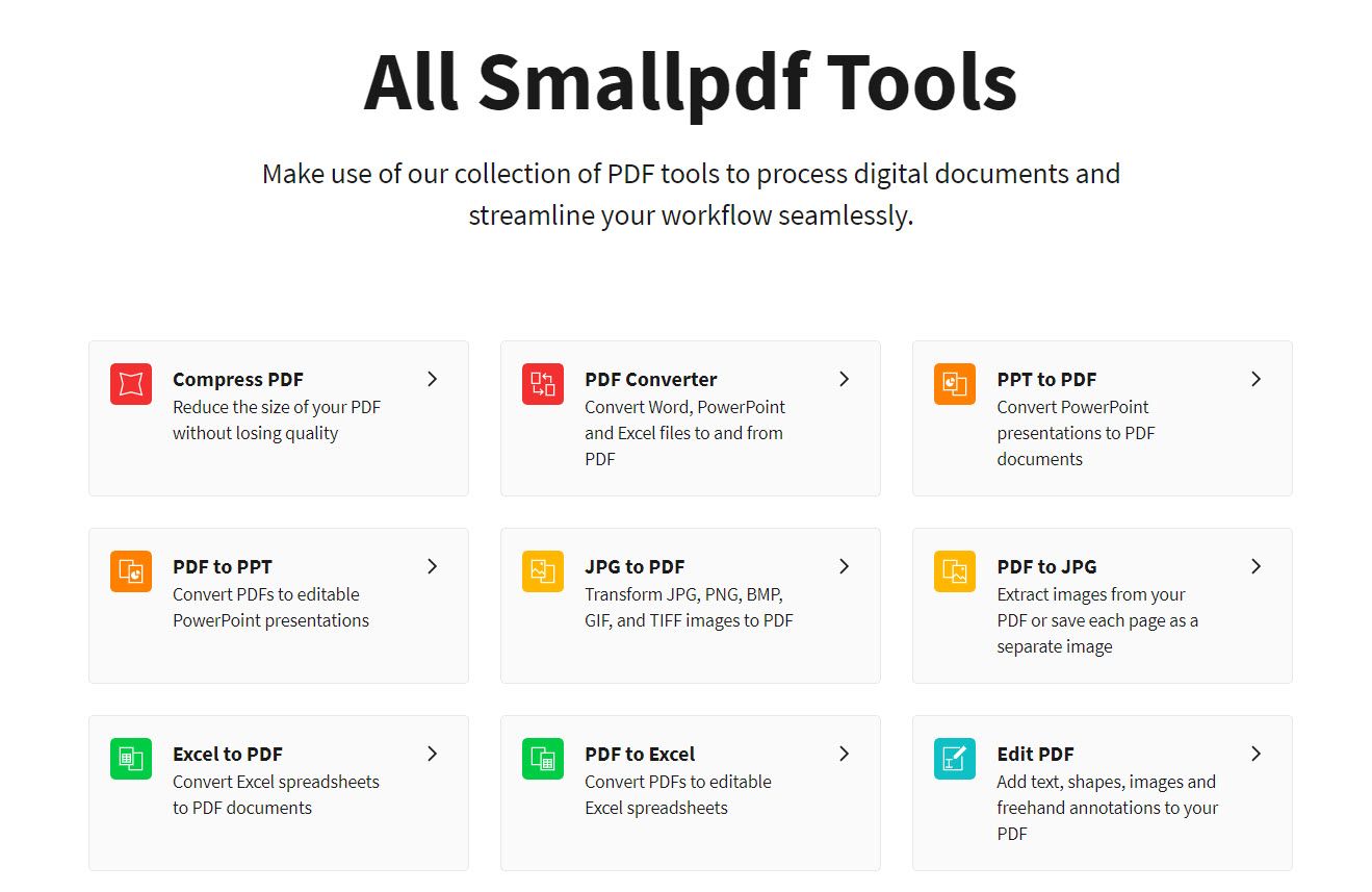 Интерфейс Smallpdf
