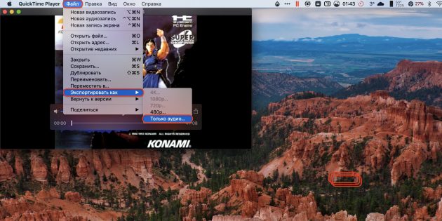 Экспорт аудио из видео в QuickTime Player