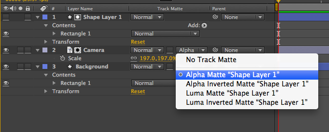 Настройка Track Matte для появления объекта в After Effects