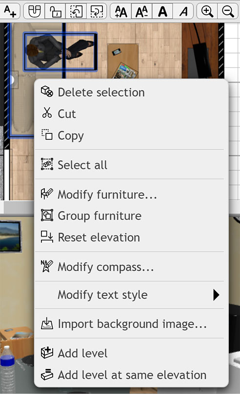 Контекстное меню в Sweet Home 3D Online