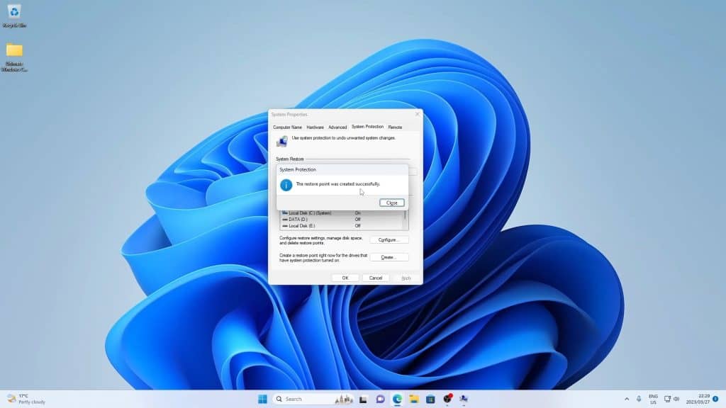 Создание точки восстановления