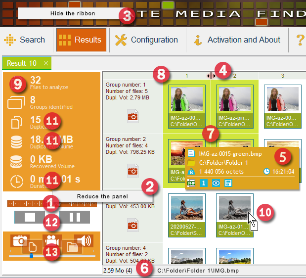 Вкладка Results в Duplicate Media Finder