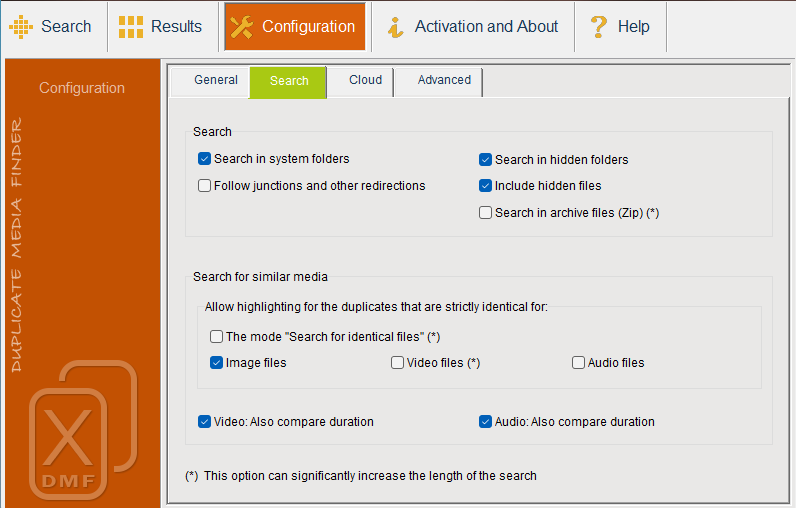 Настройки поиска в Duplicate Media Finder