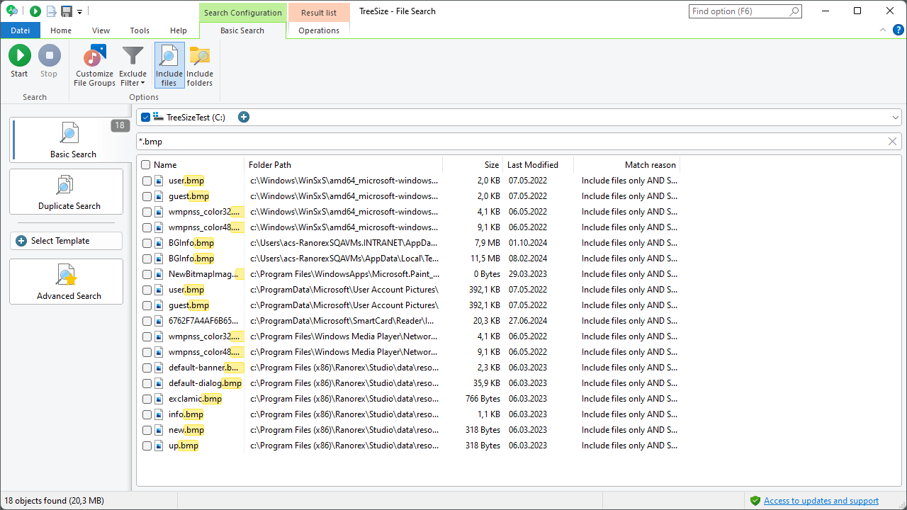 TreeSize File Search: Basic Search