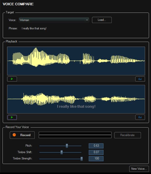 Панель Voice Compare в MorphVOX Pro